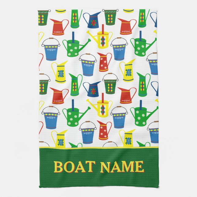 Schmalboot-Muster-Kanalboot-Name Geschirrtuch (Vertikal)