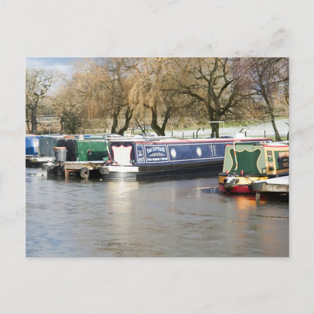 Schmale Boote Tiefgefrorener Kanal Postkarte (Vorderseite)