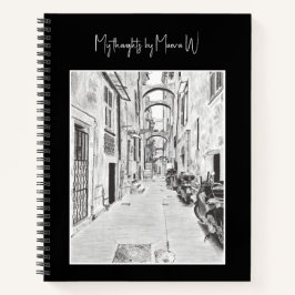 Schmale italienische Straße - Schwarz-Weiß-Kunst Notizbuch