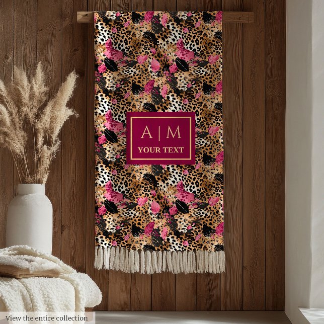 Schmale, rosa Leopardendecke Fleecedecke (Sleek hot pink watercolor leopard skin blanket)