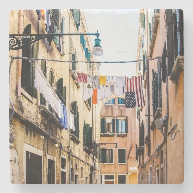 Schmale Straße in Venedig Steinuntersetzer (Vorderseite)
