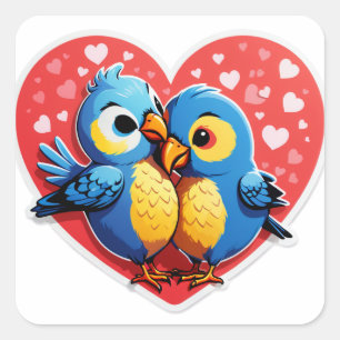 Schmatzer für Dich! – Lovebird-Kuss-Sticker Quadratischer Aufkleber