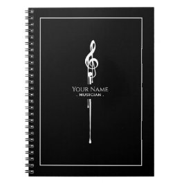 Schmelzen Weiß Treble Clef Klasse Schwarz Notizblock