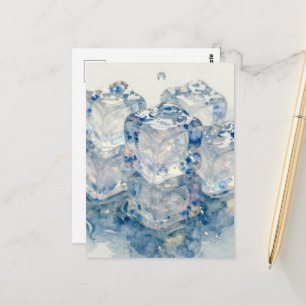Schmelzende Eiswürfel realistische blaue Aquarellm Postkarte