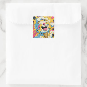 Schmelzende Freude – Eiscreme-Pop-Art-Explosion Quadratischer Aufkleber