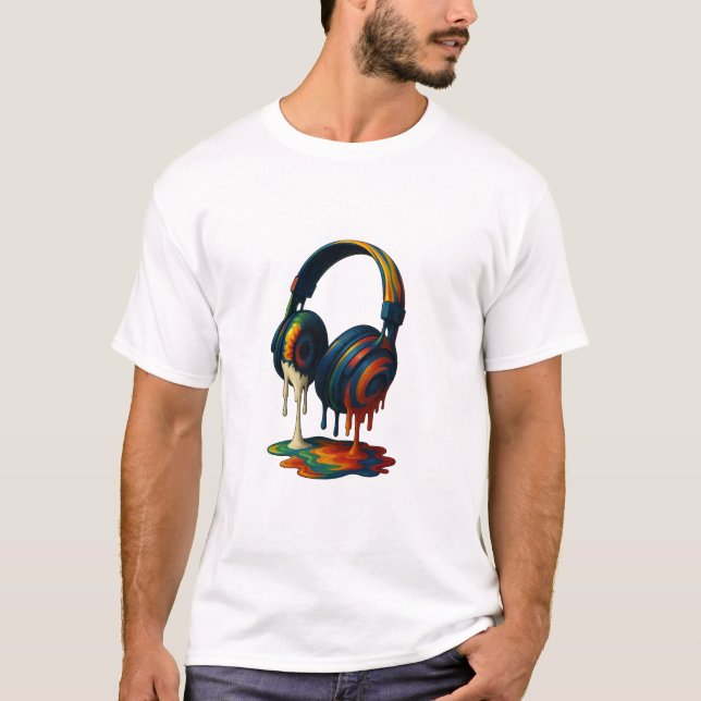 Schmelzende Kopfhörer – Künstlerisches T-Shirt (Vorderseite)