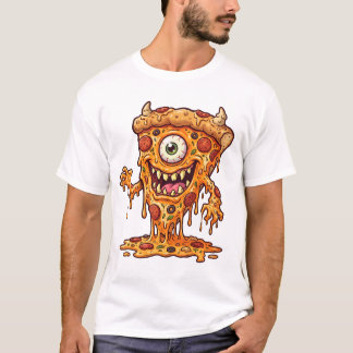 Schmelzende Pizza-Kreatur Lustige Lebensmittel-Mas T-Shirt