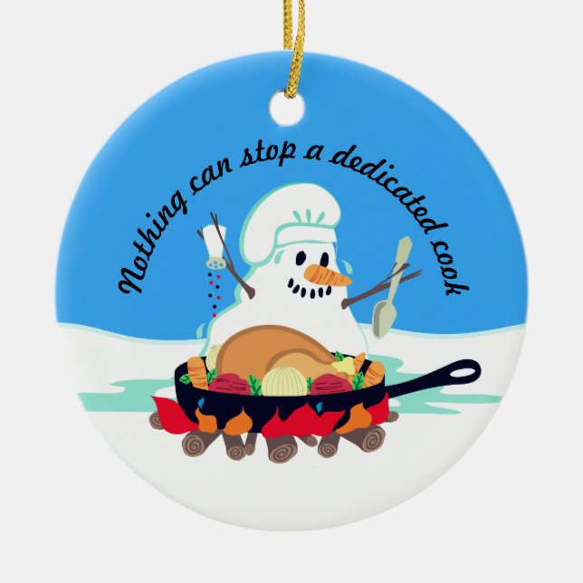 Schmelzende Snowman-Kochstruthahn Keramik Ornament (Vorne)