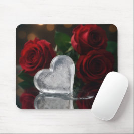 Schmelzendes Eis mit roten Rosen erwärmt Mousepad