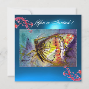 SCHMETTERLING 2 BLAUER SAPHIR  hellrosa, rot gelb Einladung