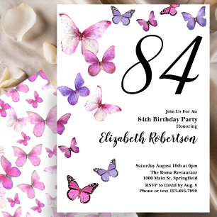 Schmetterling 84. Geburtstagseinladung in Rosa/Lil Einladung