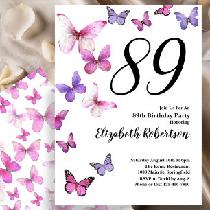 Schmetterling 89. Geburtstagseinladung in Rosa/Lil Einladung