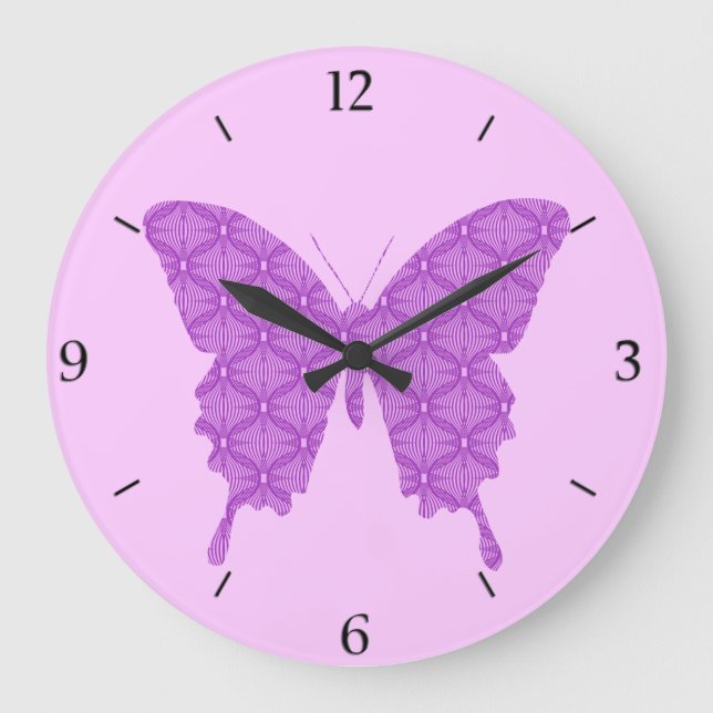 Schmetterling, abstraktes Muster, Lavendel und lil Große Wanduhr (Vorderseite)