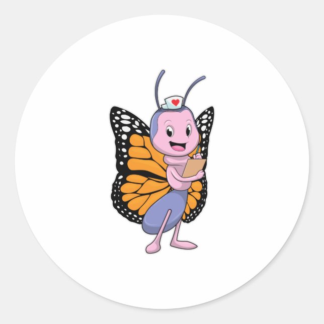 Schmetterling als Krankenschwester Runder Aufkleber (Vorderseite)