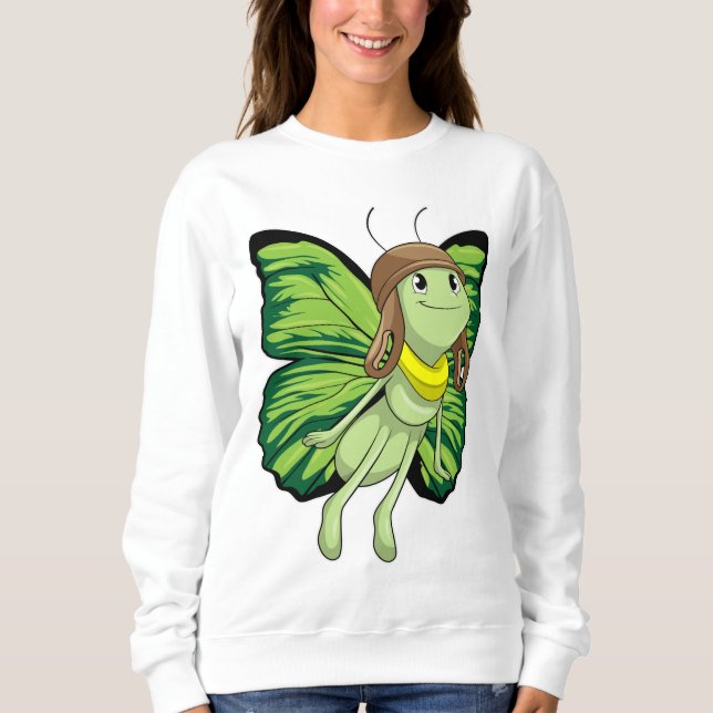 Schmetterling als Pilot mit Pilotenhut Sweatshirt (Vorderseite)