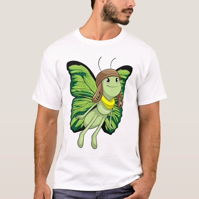 Schmetterling als Pilot mit Pilotenhut T-Shirt (Vorderseite)