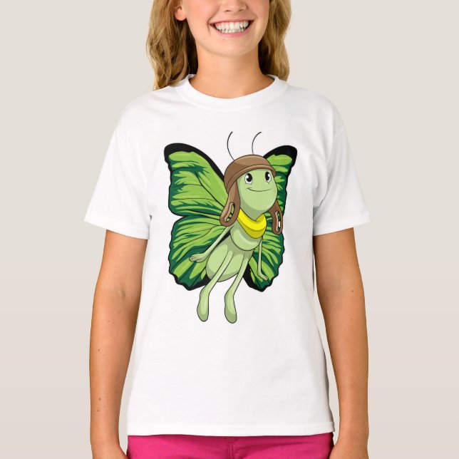 Schmetterling als Pilot mit Pilotenhut T-Shirt (Vorderseite)