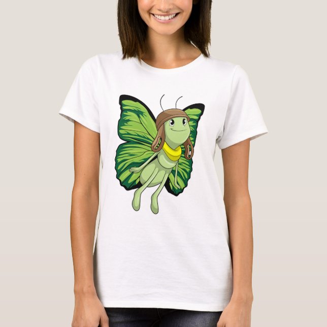 Schmetterling als Pilot mit Pilotenhut T-Shirt (Vorderseite)