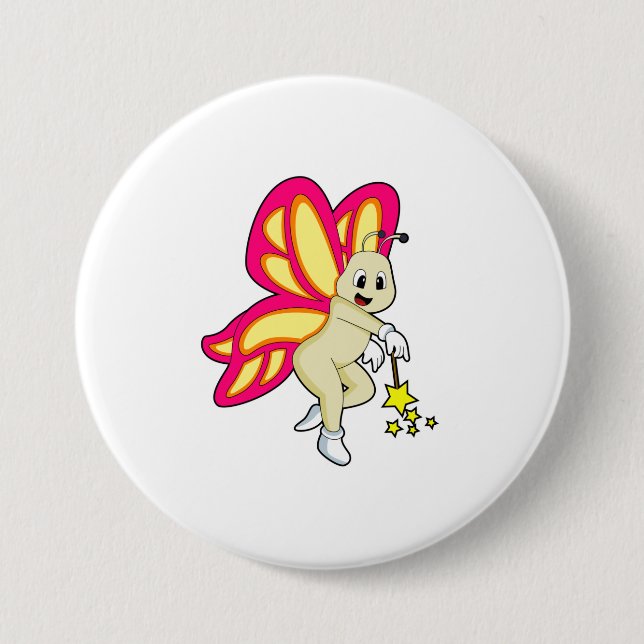 Schmetterling als Zauberer mit Zauberstab Button (Vorderseite)