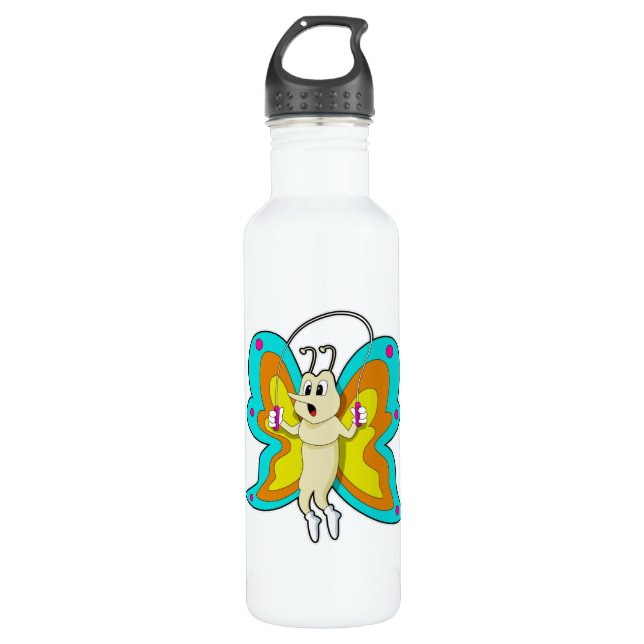 Schmetterling an der Springseil-Fitness Edelstahlflasche (Vorderseite)