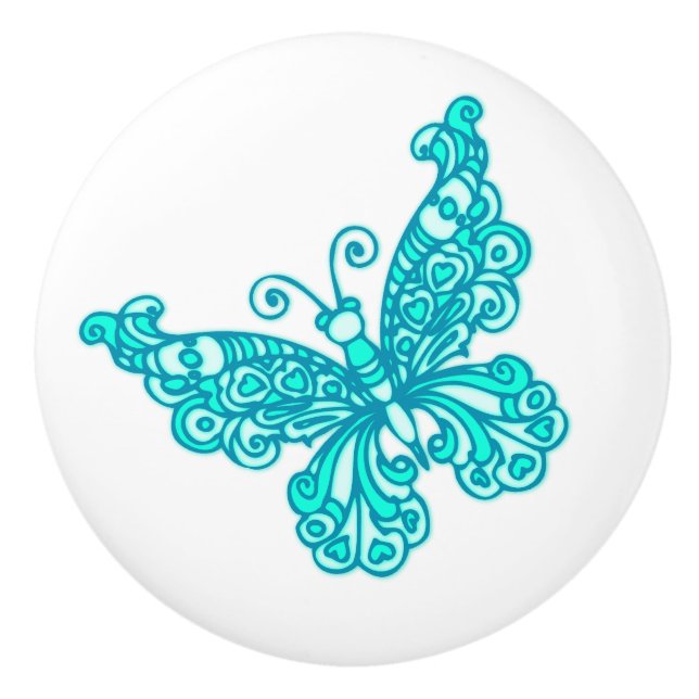 Schmetterling-Aqua-Tintenfisch Keramikknauf (Vorderseite)