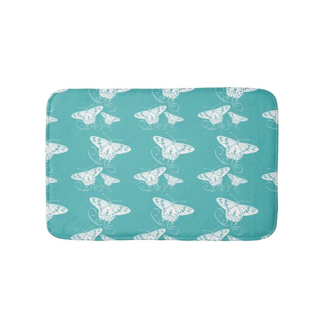 Schmetterling Aquamarin und weiß Badematte (Vorderseite)