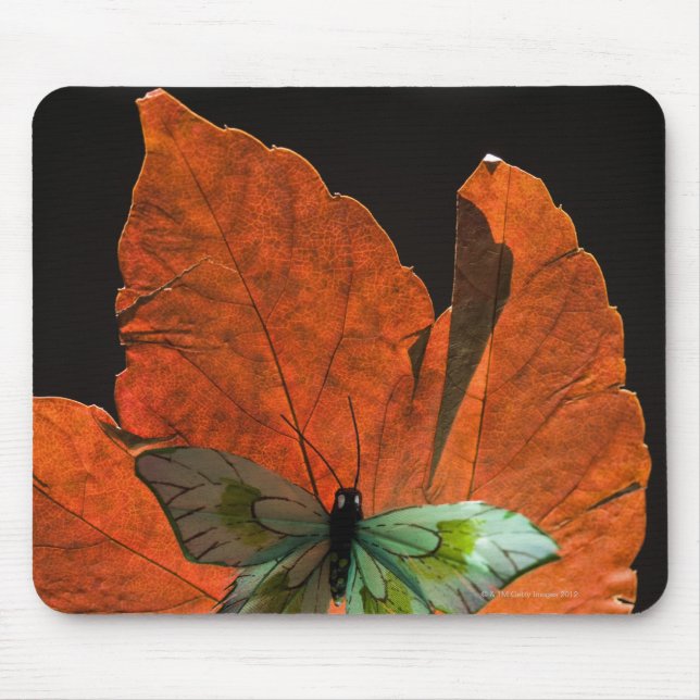Schmetterling auf Blatt 2 Mousepad (Vorne)