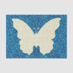 Schmetterling auf blauem Glitzer Seidenpapier