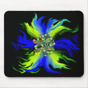 Schmetterling auf blaugrünem Regenbogen mit Sterne Mousepad