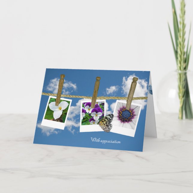 Schmetterling auf blühenden Fotos Dankeskarte (Vorderseite)