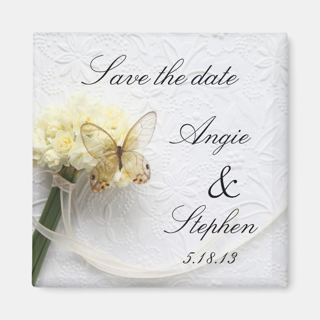 Schmetterling auf Blume Bouquet speichern Datums-M Magnet (Vorne)