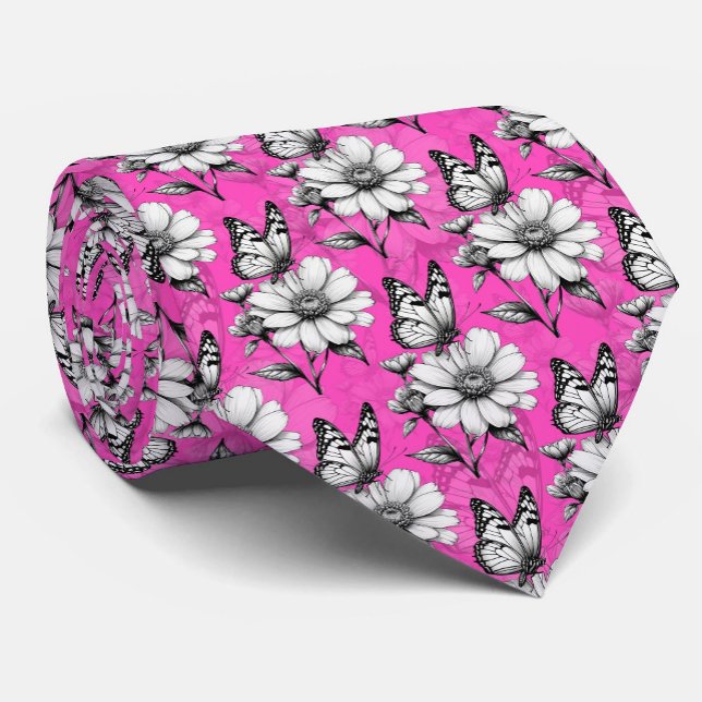 Schmetterling auf Blume Muster rosa Design Krawatte (Von Creator hochgeladen)