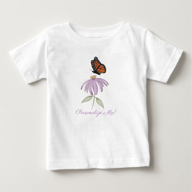 Schmetterling auf Cone Blume Baby Fine Jersey T -  Baby T-shirt (Vorderseite)