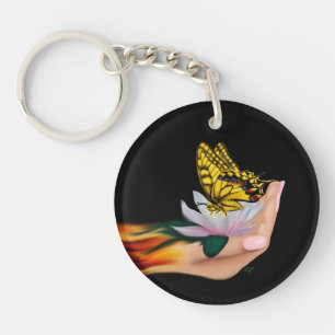 Schmetterling auf dem Lotus Bloom Schlüsselanhänge Schlüsselanhänger