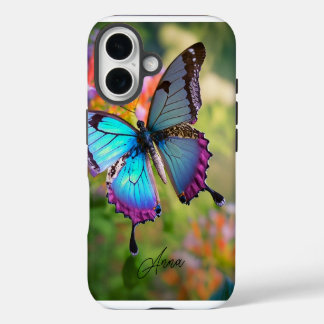 Schmetterling auf dem Personalisierten Blume iPhone 16 Hülle