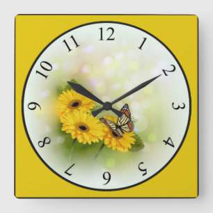 Schmetterling auf der gelben Seite Quadratische Wanduhr