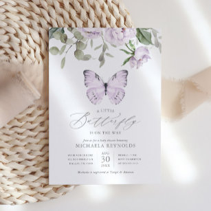 Schmetterling auf der Lila Blumendusche Einladung