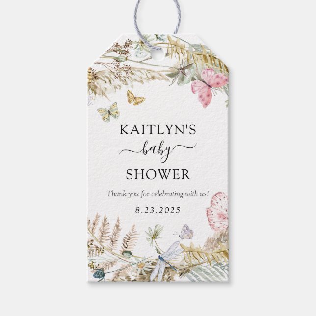 Schmetterling auf der Way Boho Baby Dusche Geschenkanhänger (Vorderseite)