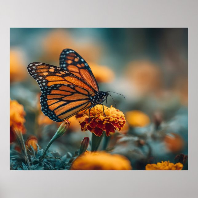 Schmetterling auf einer Ringelblume Poster (Vorne)
