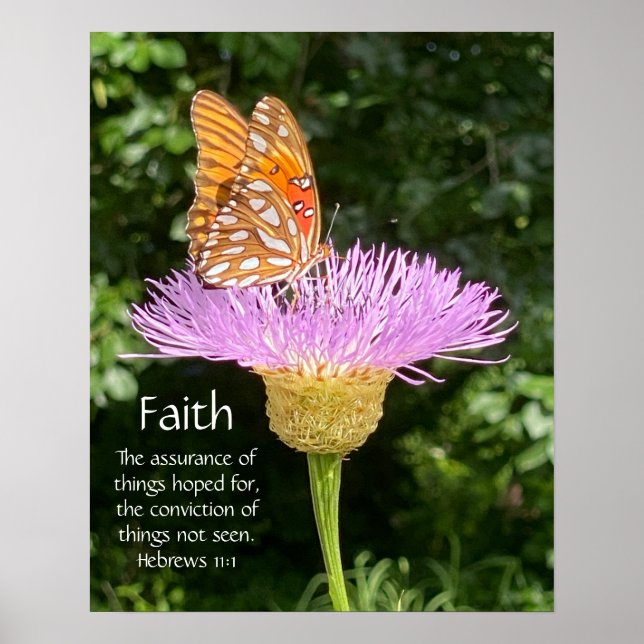 Schmetterling auf Korbblume mit Verse auf den Glau Poster (Vorne)