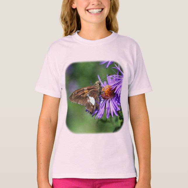 Schmetterling auf Lila Aster-Natur T-Shirt (Vorderseite)