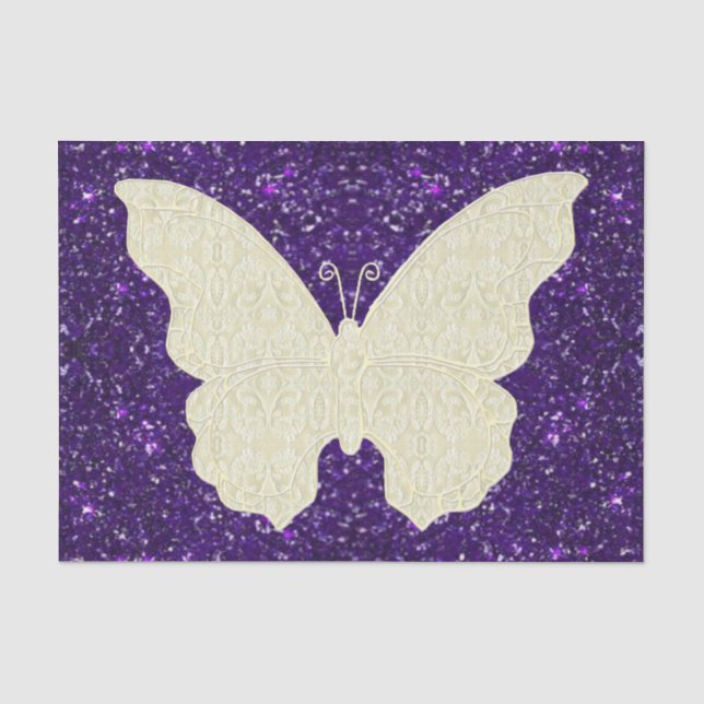 Schmetterling auf Lila Glitzer Seidenpapier (Vorderseite)