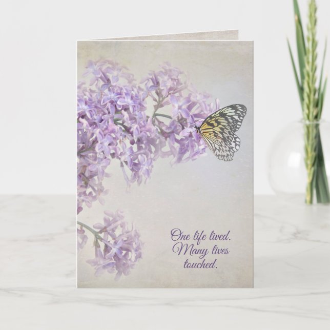 Schmetterling auf Lilac Blume Beileid Karte (Vorderseite)