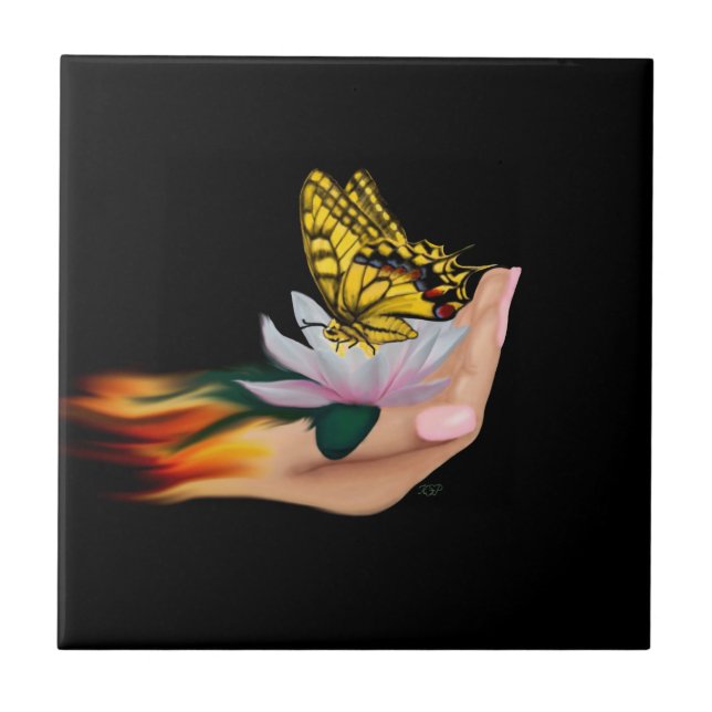 Schmetterling auf Lotus Bloom Fliese (Vorderseite)