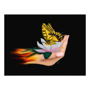 Schmetterling auf Lotus Bloom Fotodruck