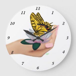 Schmetterling auf Lotus Bloom Große Wanduhr
