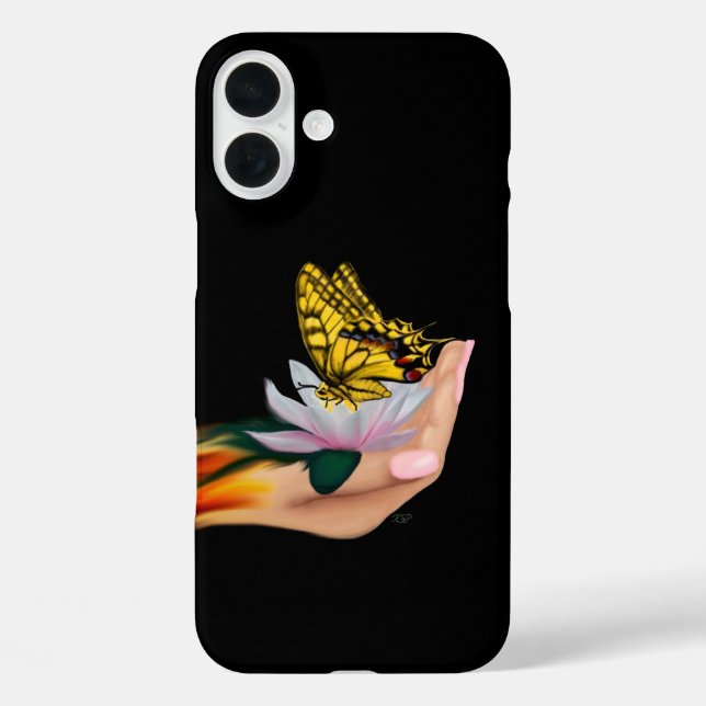Schmetterling auf Lotus Bloom iPhone 16 Plus Hülle (Rückseite)