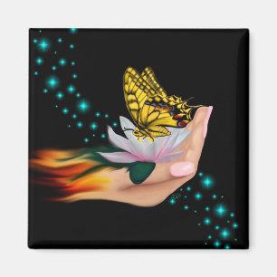 Schmetterling auf Lotus Bloom Magnet