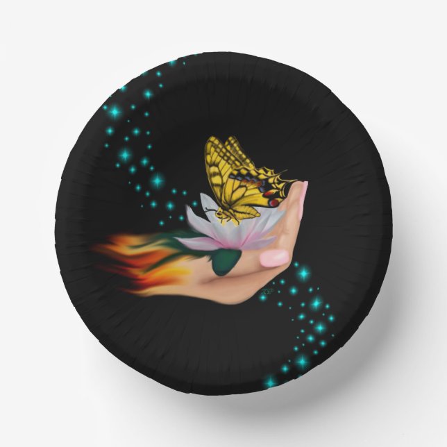Schmetterling auf Lotus Bloom mit Sternen Pappteller (Vorderseite)