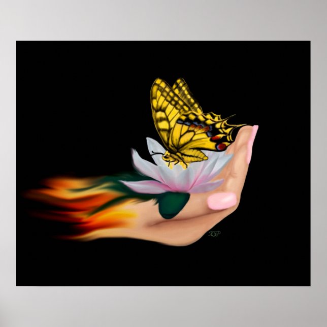 Schmetterling auf Lotus Bloom Poster (Vorne)